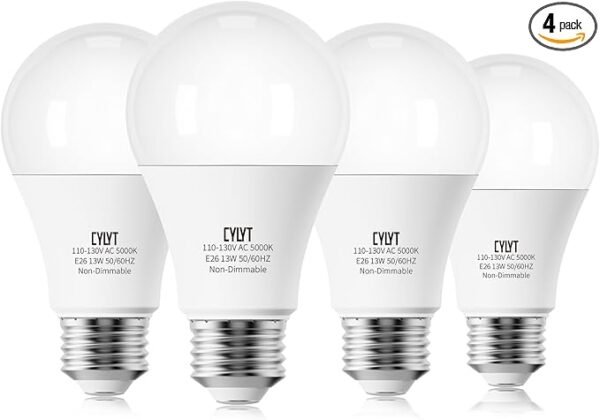 100W Equivalent Bright LED Light Bulbs, Daylight White 5000K A19 Lightbulbs, Focos LED para Casa, for Kitchen Bedroom Indoor, 1500 Lumens, E26 Standard Base, 4-Pack, Non-Dimmable