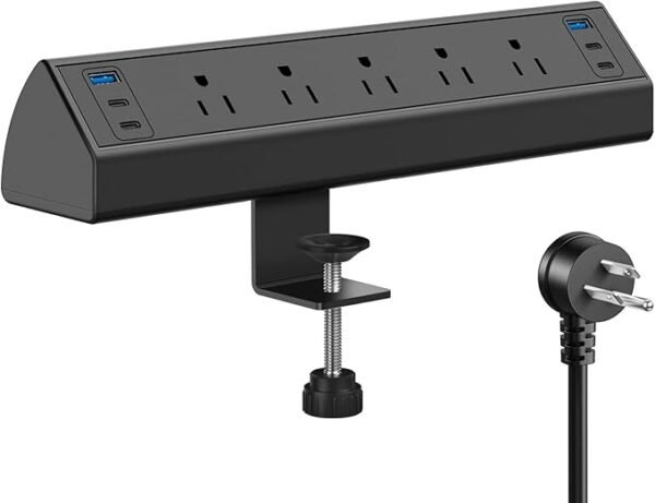 Desk Clamp Power Strip USB C,40W Total Fast Charging Station,4 PD 20W USB C Ports,Desk Edge Mount Power Strip 6 USB Ports 5 AC Outlets Surge Protector,6ft Cord,Fit 1.96\" Tabletop Edge