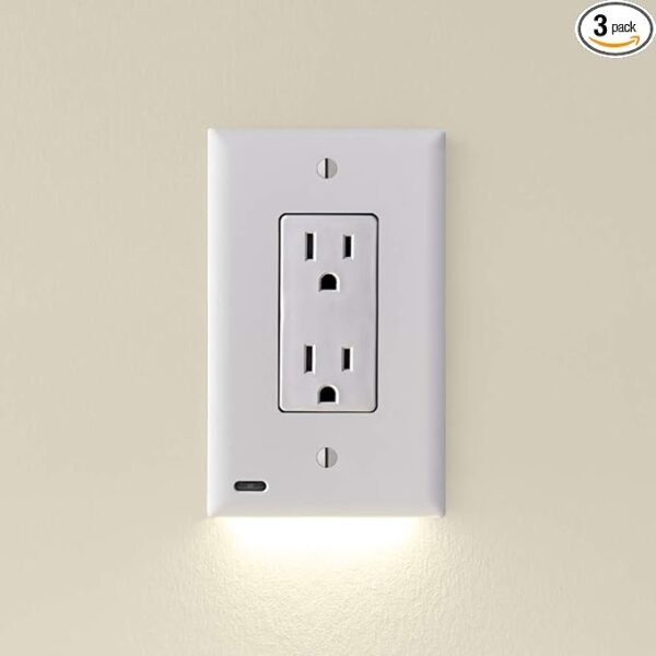 SnapPower 3 Pack GuideLight 2 for Outlets [for Standard Decor, Not GFCI outlets] - Night Light - Electrical Outlet Wall Plate with LED Night Lights - Automatic On/Off Sensor - (Décor, White)