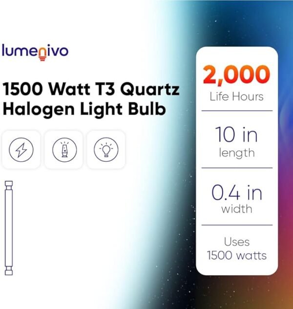 lumenivo 1500 Watt Quartz Halogen Light Bulbs Replacement for GE Proline 24932, Q1500T3CL/PRO-6P 240V T3 Bulb - J Type with R7S Base - Clear Finish - 6 Pack - Image 6