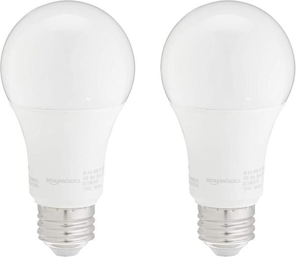 Amazon Basics A19 LED Light Bulbs 100 Watt Equivalent, Soft White (2700K), Energy Efficient 15W, Non-Dimmable, 10,000 Hour Lifetime, 2-Count