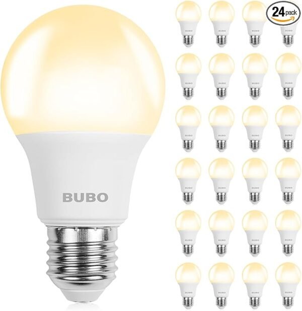 BUBO A19 LED Light Bulbs, 60 Watt Equivalent LED Bulbs, Soft White 2700K, 800 Lumens, E26 Standard Base, Non-Dimmable, 8W Soft White LED Bulbs for Bedroom Living Room Home Office, 24 Pack