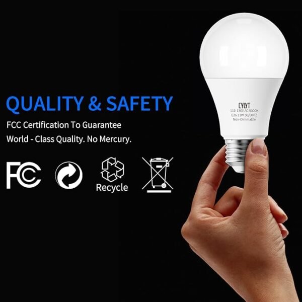 100W Equivalent Bright LED Light Bulbs, Daylight White 5000K A19 Lightbulbs, Focos LED para Casa, for Kitchen Bedroom Indoor, 1500 Lumens, E26 Standard Base, 4-Pack, Non-Dimmable - Image 4