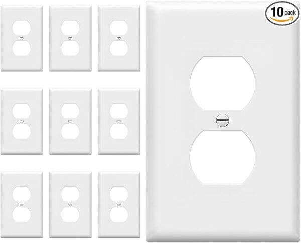 ENERLITES Mid-Size Duplex Receptacle Outlet Wall Plate, Electrical Outlet Covers Plates, Midway Size 1-Gang 4.88\" x 3.11\", Polycarbonate Thermoplastic, UL Listed, 8821M-W-10PCS, White (10 Pack)