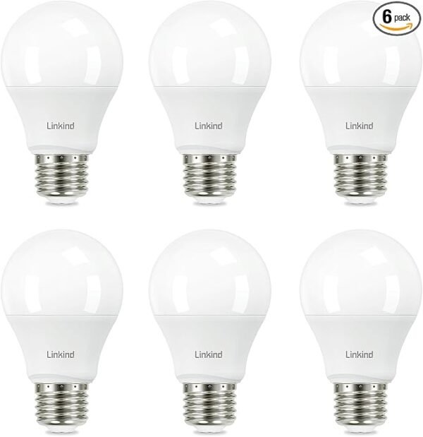 Linkind A19 LED Light Bulb, 60W Equivalent, 9W 2700K Soft White Light Bulbs, 800 Lumens Non-Dimmable LED Bulbs, E26 Standard Base, Energy Efficient UL Listed for Bedroom Home Office, 6 Packs