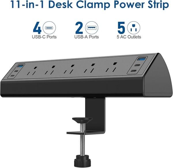 Desk Clamp Power Strip USB C,40W Total Fast Charging Station,4 PD 20W USB C Ports,Desk Edge Mount Power Strip 6 USB Ports 5 AC Outlets Surge Protector,6ft Cord,Fit 1.96\" Tabletop Edge - Image 6