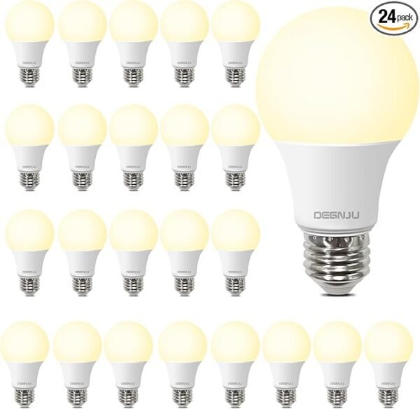 24 Pack LED Light Bulbs Soft White 2700K, 60 Watt Equivalent LED Bulbs, A19 Standard Bulbs, 800 LM, 15000 Hours, E26 Base, Non-Dimmable, 8.5W White LED Bulbs for Bedroom Living Room