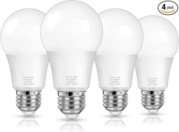 MAXvolador A19 LED Light Bulbs, 100 Watt Equivalent LED Bulbs, Daylight White 5000K, 1500LM, E26 Base, Non-Dimmable, 13W Bright LED Bulbs, 4-Pack