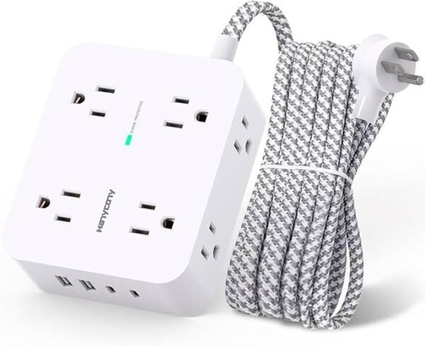 Surge Protector Power Strip - 8 Outlets with 4 USB (2 USB C) Charging Ports, Multi Plug Outlet Extender, 5Ft Braided Extension Cord, Flat Plug Wall Mount Desk USB Charging Station for Home Office ETL