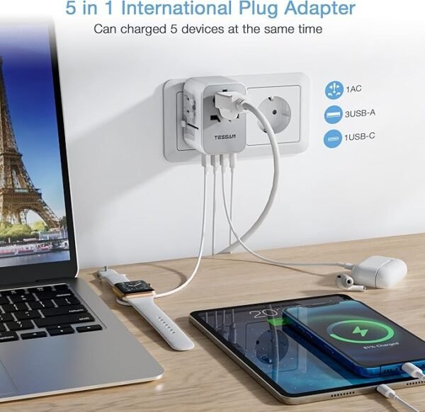 TESSAN Universal Travel Adapter, International Power Adapter with 4 USB Ports (1 USB C), Worldwide Plug Adaptor Wall Charger for USA to Europe UK France Germany Spain Ireland Australia(Type C/G/A/I) - Image 4