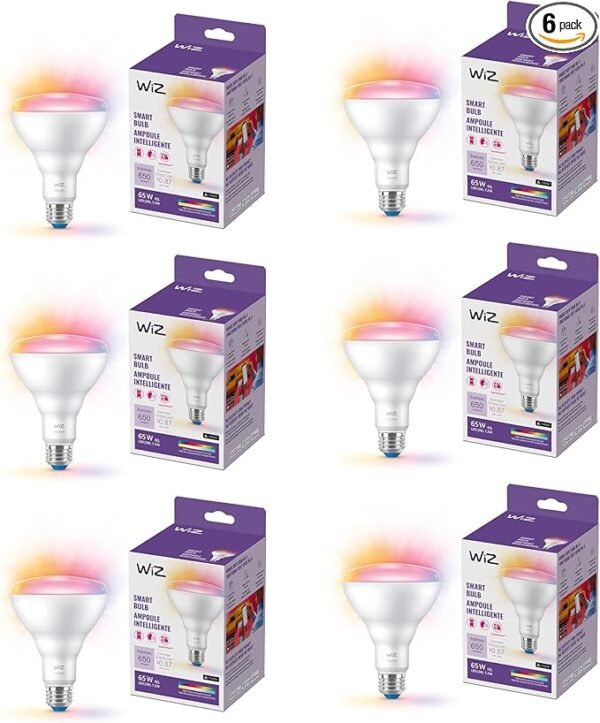 WiZ 65W BR30 Color LED Smart Bulb - Pack of 6 - E26- Indoor - Connects to Your Existing Wi-Fi - Control with Voice or App + Activate with Motion - Matter Compatible