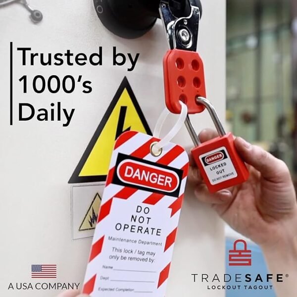 TRADESAFE Lockout Tagout Tags - 60 Danger Do Not Operate Tags with 60 Zip Ties, Premium 32 mil Vinyl, OSHA Compliant Loto Tags for Lock Out Tag Out, Out of Service, Electrical Equipment Repair - Image 6