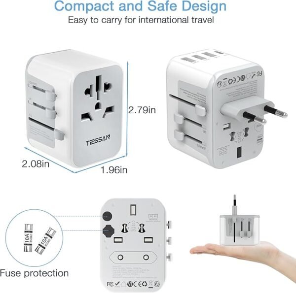 TESSAN Universal Travel Adapter, International Power Adapter with 4 USB Ports (1 USB C), Worldwide Plug Adaptor Wall Charger for USA to Europe UK France Germany Spain Ireland Australia(Type C/G/A/I) - Image 6