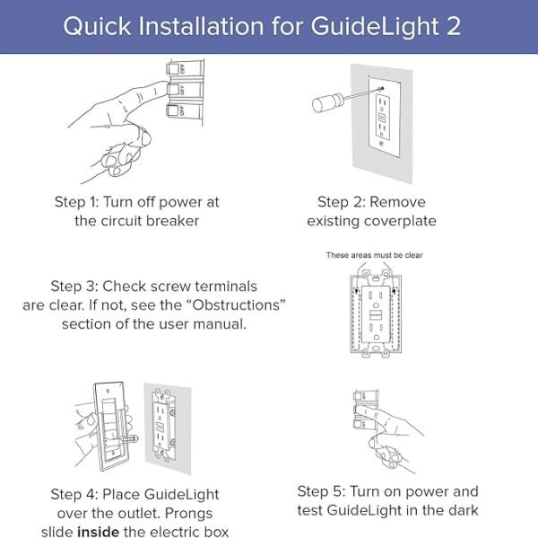 SnapPower 3 Pack GuideLight 2 for Outlets [for Standard Decor, Not GFCI outlets] - Night Light - Electrical Outlet Wall Plate with LED Night Lights - Automatic On/Off Sensor - (Décor, White) - Image 5