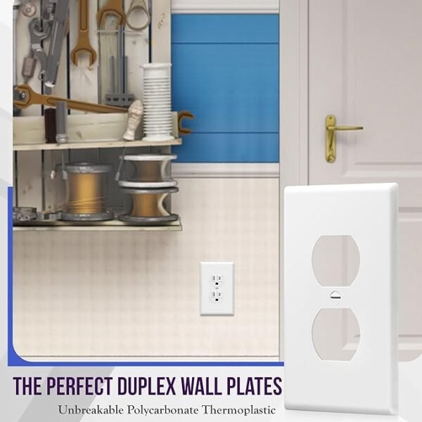 ENERLITES Mid-Size Duplex Receptacle Outlet Wall Plate, Electrical Outlet Covers Plates, Midway Size 1-Gang 4.88\" x 3.11\", Polycarbonate Thermoplastic, UL Listed, 8821M-W-10PCS, White (10 Pack) - Image 3