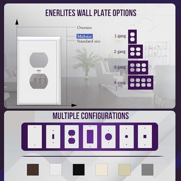 ENERLITES Mid-Size Duplex Receptacle Outlet Wall Plate, Electrical Outlet Covers Plates, Midway Size 1-Gang 4.88\" x 3.11\", Polycarbonate Thermoplastic, UL Listed, 8821M-W-10PCS, White (10 Pack) - Image 5