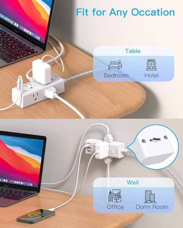 Power Strip Surge Protector, 6 Outlets with 3 USB Ports (1 USB C), Multi Plug Wall Outlet Extender, 5Ft Flat Plug Extension Cord Charging Station, Small Power Strip for Travel Home Office College Dorm - Image 5