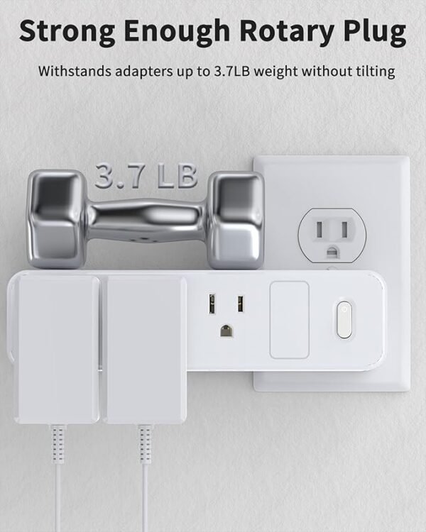 Outlet Extender with 9 AC Outlets, Outlet Splitter with 360°Rotating Plug, 3-Sided Design, 1050J Surge Protection, Multi Plug Wall Outlet for Home, Office, Travel, White - Image 7