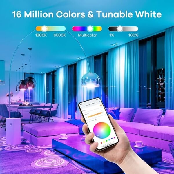 Linkind Smart Light Bulbs, Smart Bulb That Work with Alexa & Google Home, LED Light Bulbs Color Changing, 64 Preset Scenes, Music Sync, A19 E26 2.4GHz RGBTW WiFi Bluetooth Light Bulb 60W, 800LM, 4Pack - Image 4