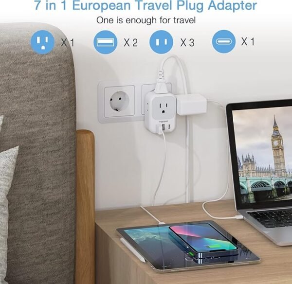 TESSAN 3 Pack European Travel Plug Adapter USB C, US to Europe Plug Adapter with 4 AC Outlets and 3 USB Ports, Type C Power Adaptor for USA to EU International Spain France Iceland Italy Greece - Image 3