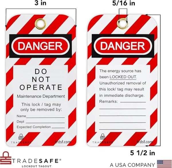 TRADESAFE Lockout Tagout Tags - 60 Danger Do Not Operate Tags with 60 Zip Ties, Premium 32 mil Vinyl, OSHA Compliant Loto Tags for Lock Out Tag Out, Out of Service, Electrical Equipment Repair - Image 2